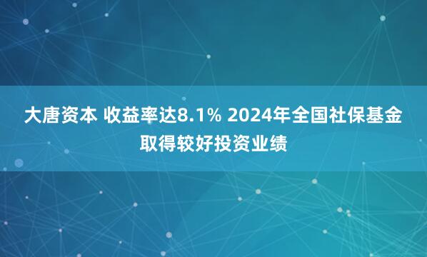 大唐资本 收益率达8.1% 2024年全国社保基金取得较好投资业绩