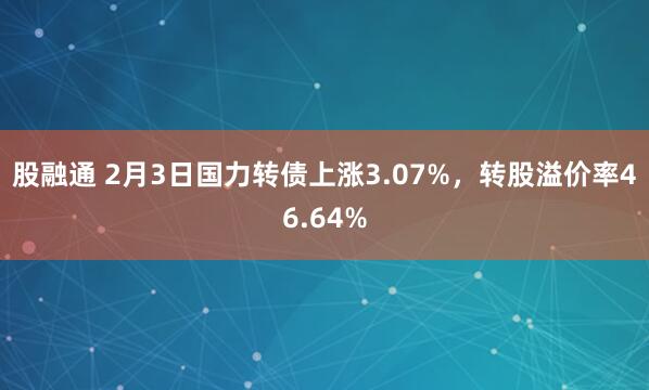 股融通 2月3日国力转债上涨3.07%，转股溢价率46.64%